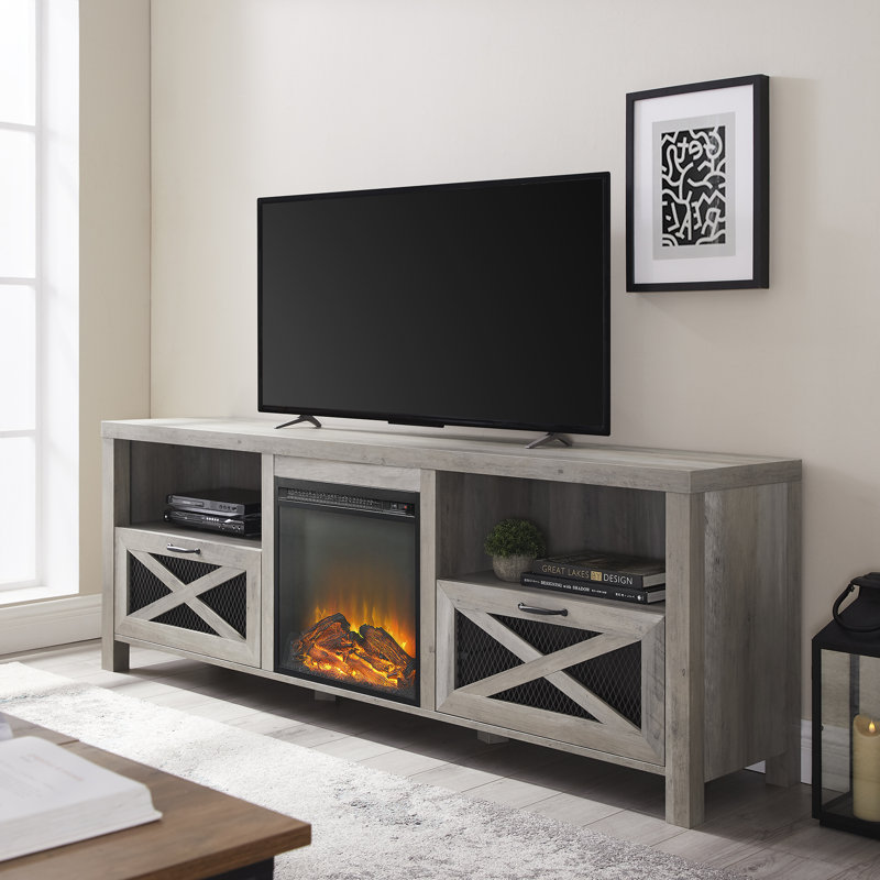 Gracie Oaks 70" Rustic Farmhouse Fireplace TV Stand Grey Wash